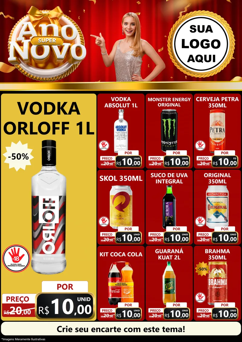 Modelo de Encarte para Encarte A4 Vertical com o tema Super Ano Novo para Distribuidora de bebidas