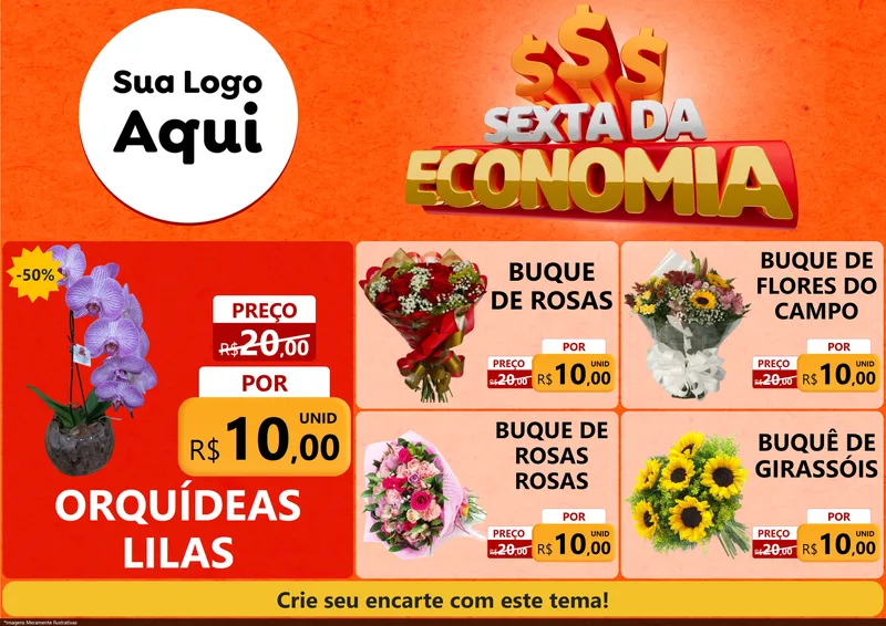 Modelo de Encarte para Encarte A4 Horizontal com o tema Sexta da Economia para Floricultura e jardim