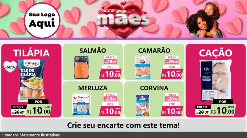 Modelo de TV para TV Horizontal com o tema Dia das Mães para Peixaria