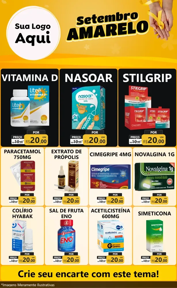 Modelo de Encarte para Encarte Grande com o tema Setembro Amarelo para Farmácia