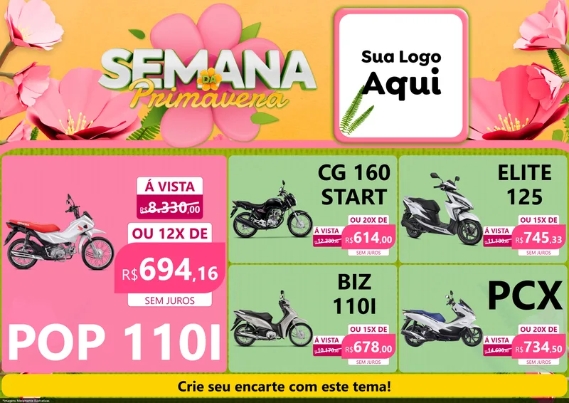 Modelo de Encarte para Encarte A4 Horizontal com o tema Semana da Primavera para Concessionaria de Motos
