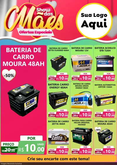 Modelo de Encarte para Encarte A4 Vertical com o tema Show das Mães - Ofertas Especiais para Baterias Elétricas
