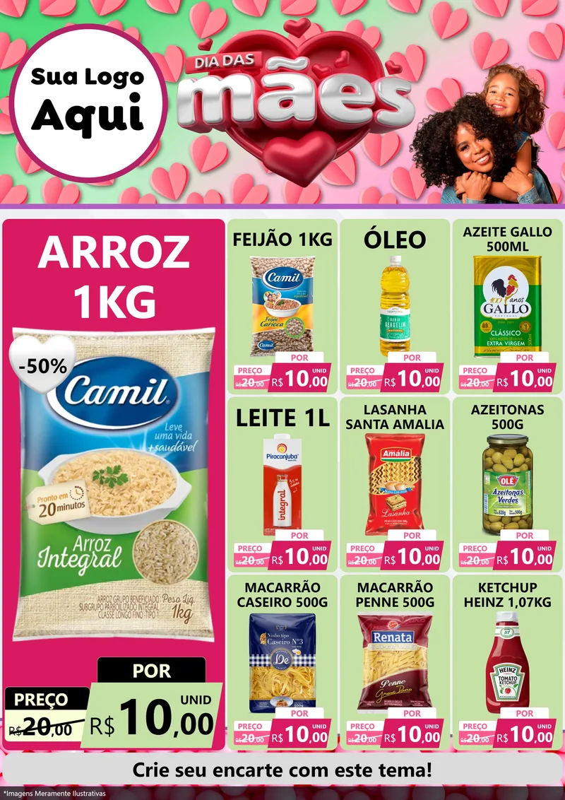 Modelo de Encarte para Encarte A4 Vertical com o tema Dia das Mães para Supermercado