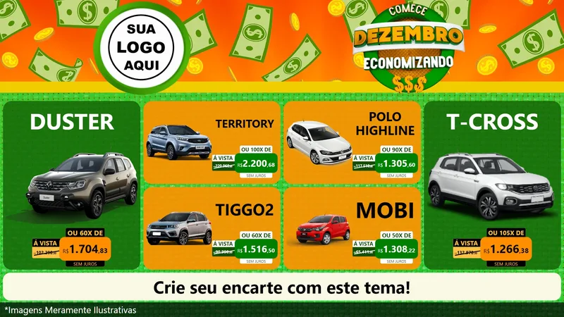 Modelo de TV para TV Horizontal com o tema Comece Dezembro Economizando para Concessionaria de Carros