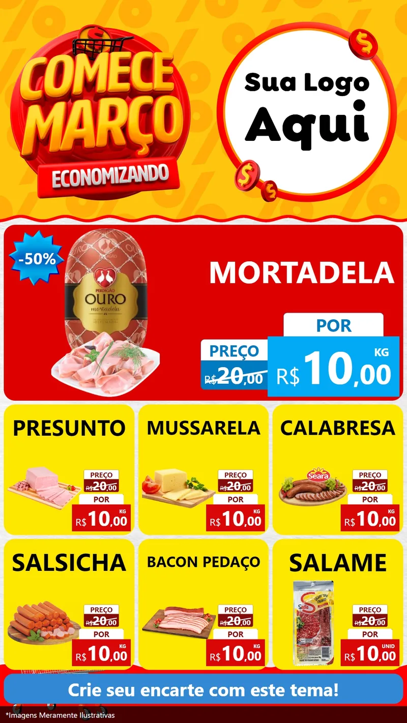 Modelo de Rede Social para Stories com o tema Comece Março Economizando para Frios e Laticínios