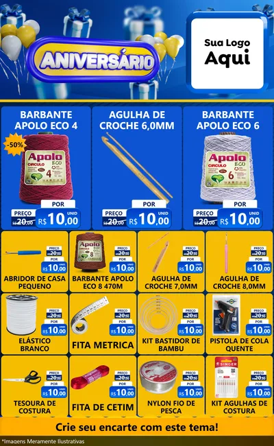 Modelo de Encarte para Encarte Grande com o tema Aniversário para Armarinho e Aviamentos