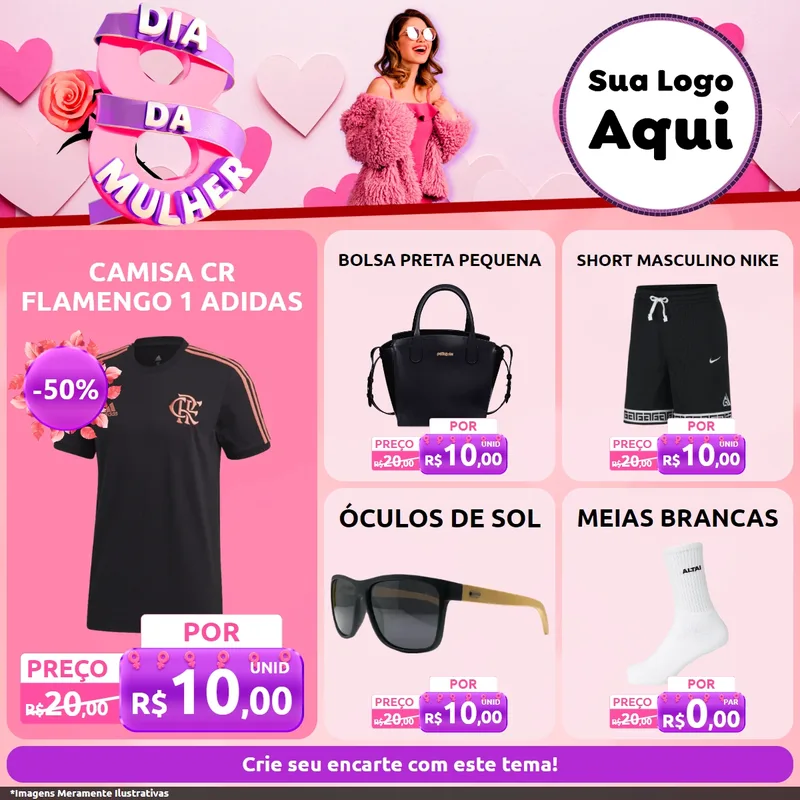 Modelo de Rede Social para Feed Facebook com o tema Dia da Mulher para Roupas e acessórios