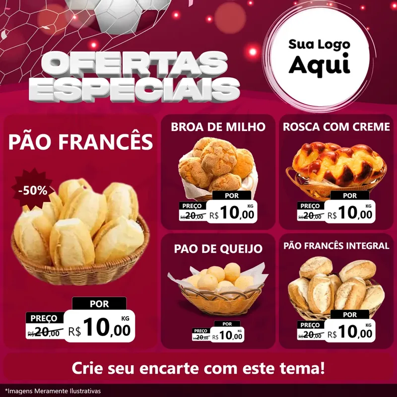 Modelo de Rede Social para Feed Facebook com o tema Ofertas Especiais - Futebol para Padaria