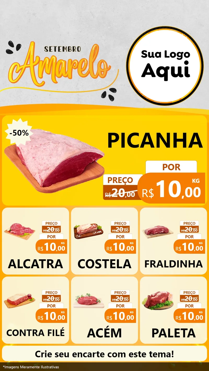 Modelo de Rede Social para Stories com o tema Setembro Amarelo para Açougue