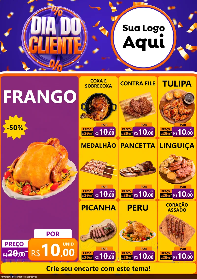 Modelo de Encarte para Encarte A4 Vertical com o tema Dia do Cliente para Assados