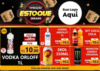 Modelo de Encarte para Encarte A4 Horizontal com o tema Operação Estoque Zerado para Distribuidora de bebidas