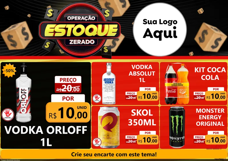 Modelo de Encarte para Encarte A4 Horizontal com o tema Operação Estoque Zerado para Distribuidora de bebidas