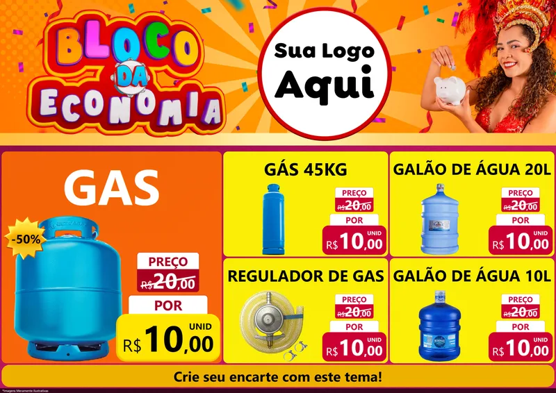 Modelo de Encarte para Encarte A4 Horizontal com o tema Bloco da Economia para Água e gás