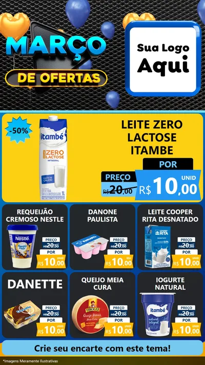 Modelo de Rede Social para Stories com o tema Março de Ofertas para Frios e Laticínios