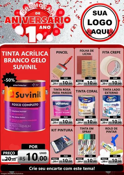 Modelo de Encarte para Encarte A4 Vertical com o tema Promoção de Aniversário - 1 Ano para Tintas e Ferramentas