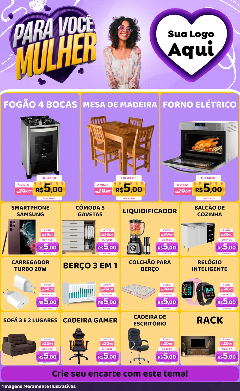 Modelo de Encarte para Encarte Grande com o tema Para Você, Mulher para Móveis e Eletro