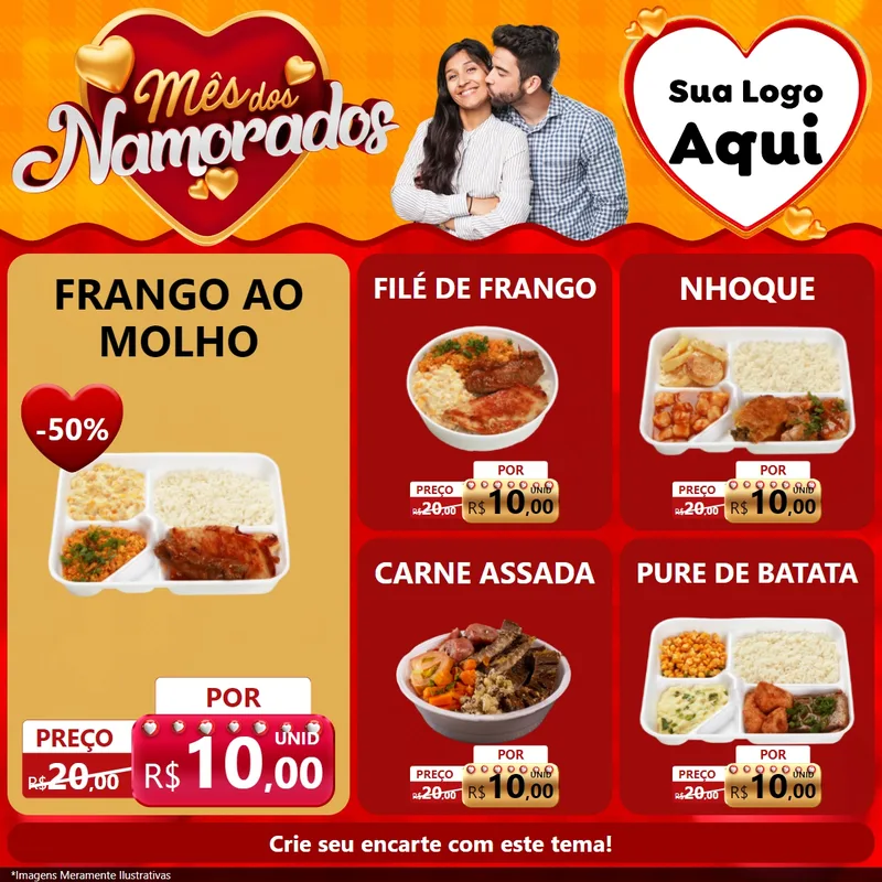 Modelo de Rede Social para Feed Facebook com o tema Mês dos Namorados para Restaurante