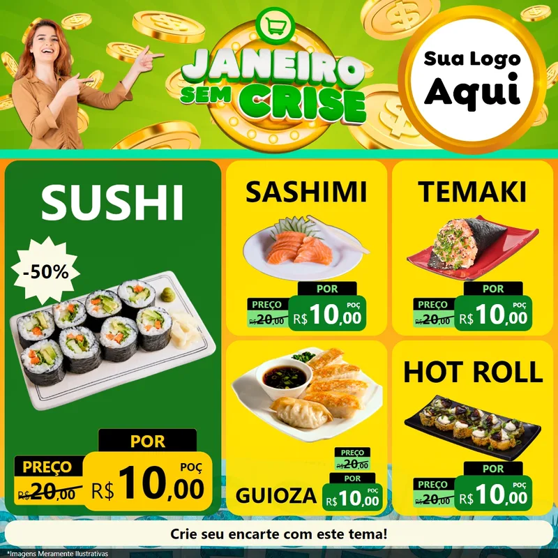 Modelo de Rede Social para Feed Facebook com o tema Janeiro Sem Crise para Comida japonesa