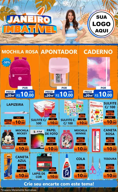 Modelo de Encarte para Encarte Grande com o tema Janeiro Imbatível para Papelaria