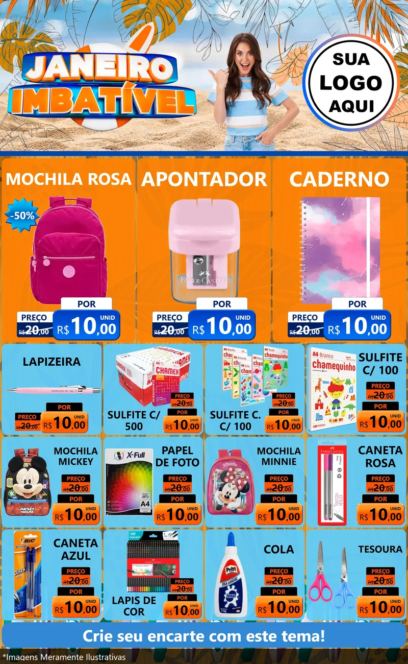 Modelo de Encarte para Encarte Grande com o tema Janeiro Imbatível para Papelaria