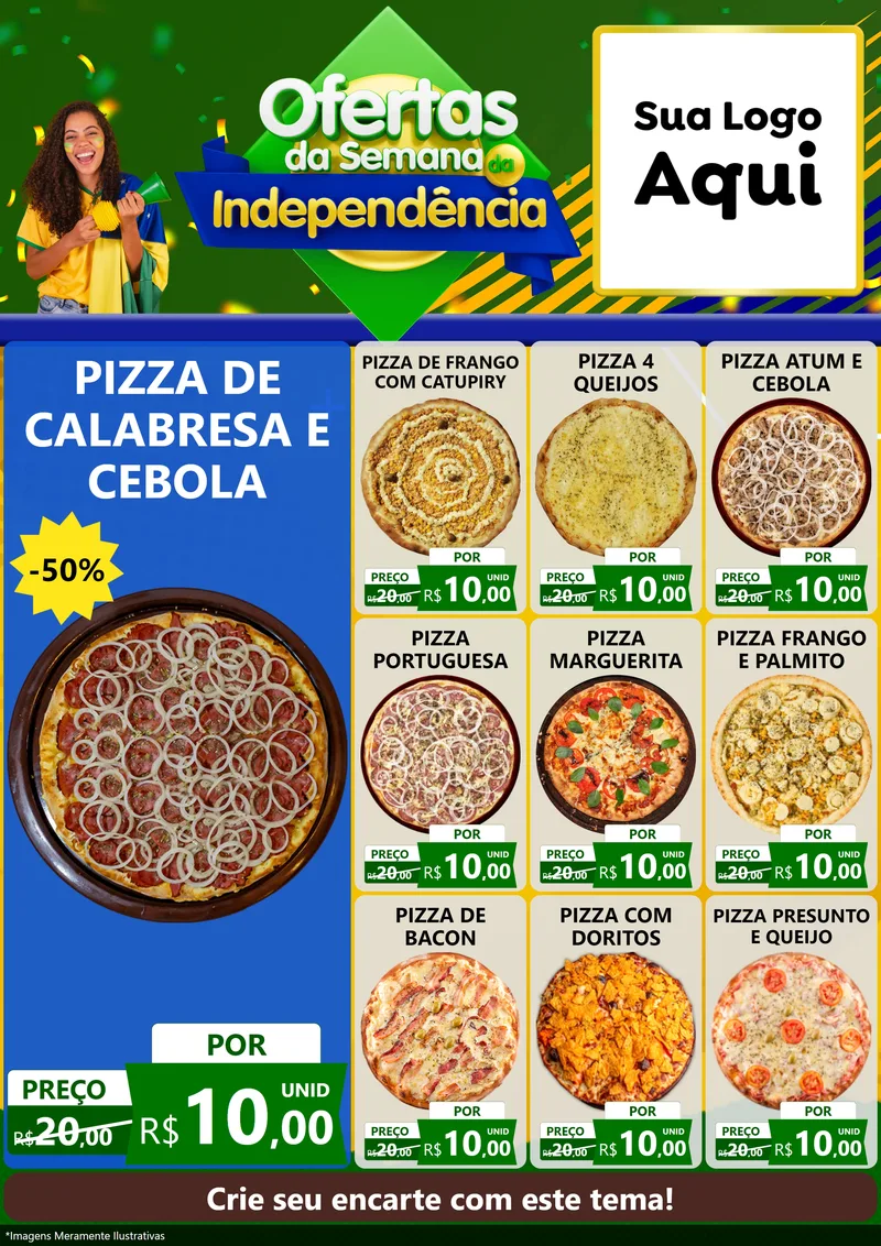 Modelo de Encarte para Encarte A4 Vertical com o tema Ofertas da Semana da Independência para Pizzaria