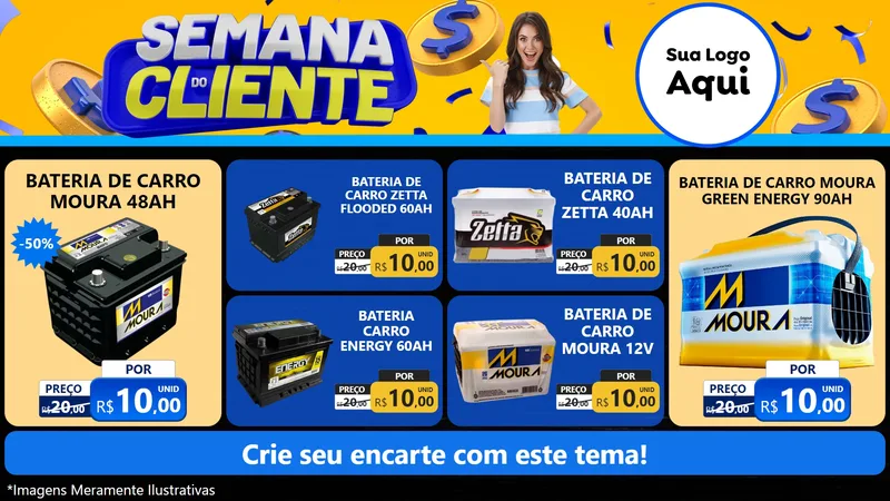 Modelo de TV para TV Horizontal com o tema Semana do Cliente para Baterias Elétricas