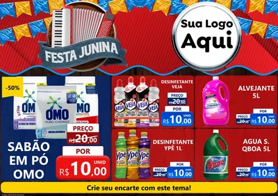 Modelo de Encarte para Encarte A4 Horizontal com o tema Festa Junina para Produtos de Limpeza
