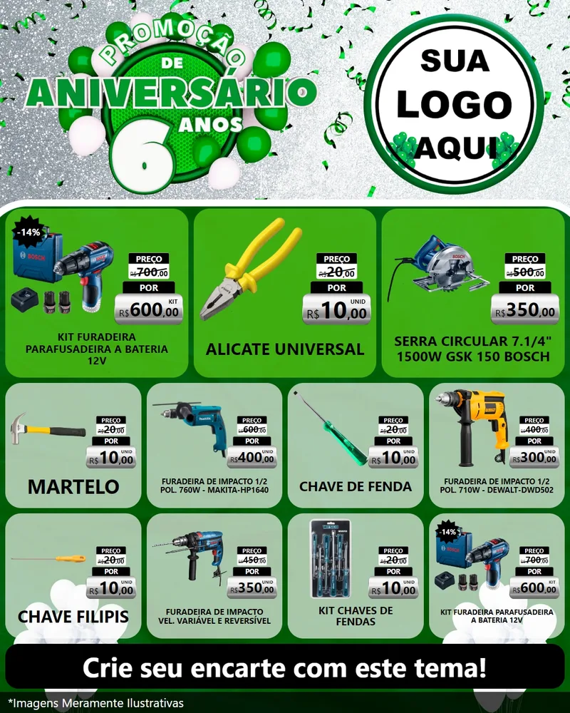 Modelo de Rede Social para Feed Instagram com o tema Promoção de Aniversário - 6 Anos para Maquinas e Ferramentas