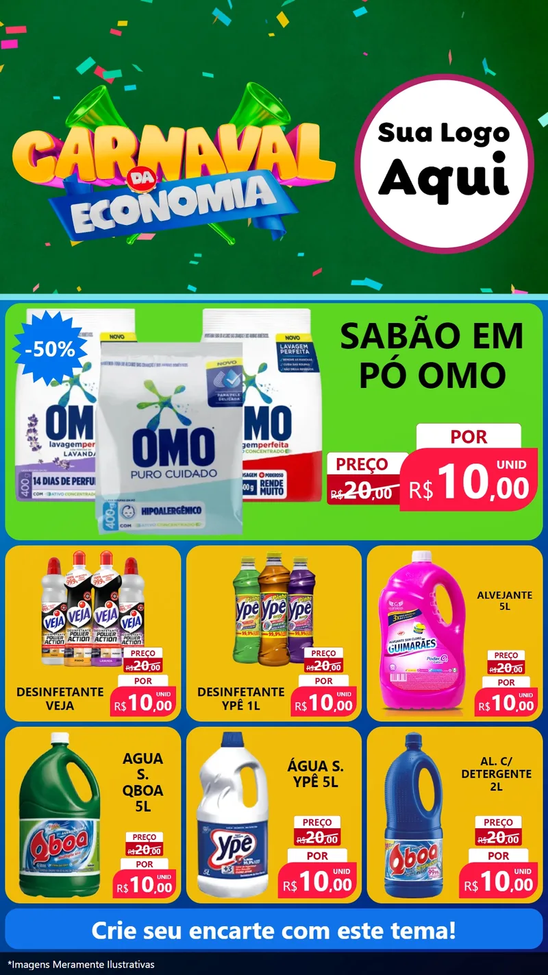 Modelo de Rede Social para Stories com o tema Carnaval da Economia para Produtos de Limpeza