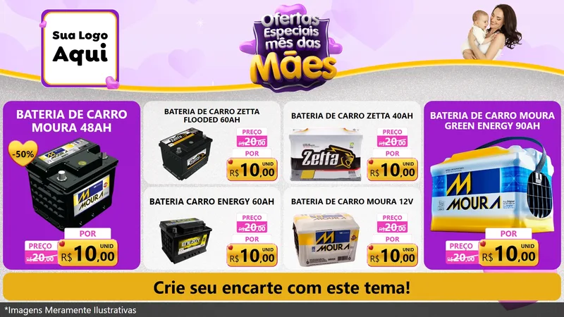 Modelo de TV para TV Horizontal com o tema Ofertas Especiais - Mês das Mães para Baterias Elétricas