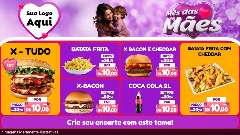 Modelo de TV para TV Horizontal com o tema Mês das Mães para Hamburgueria