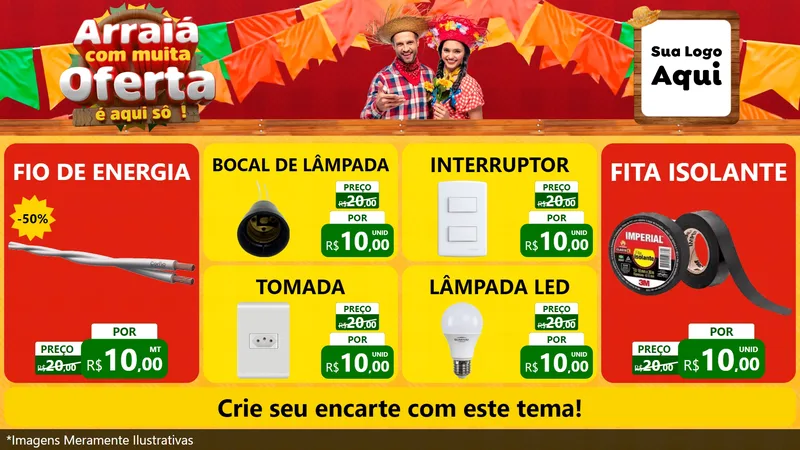 Modelo de TV para TV Horizontal com o tema Arraiá Com Muita Oferta - É Aqui Sô! para Materiais Elétricos