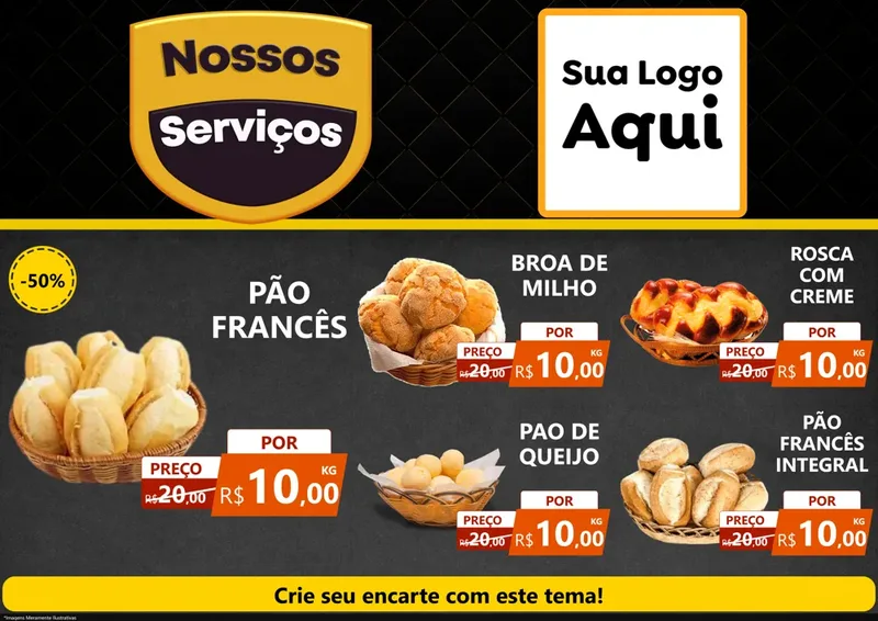 Modelo de Encarte para Encarte A4 Horizontal com o tema Nossos Serviços para Padaria
