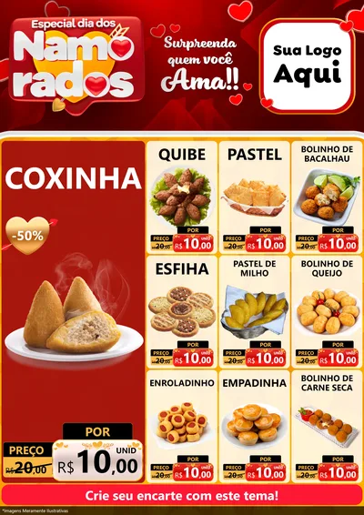 Modelo de Encarte para Encarte A4 Vertical com o tema Especial Dia dos Namorados para Salgadaria