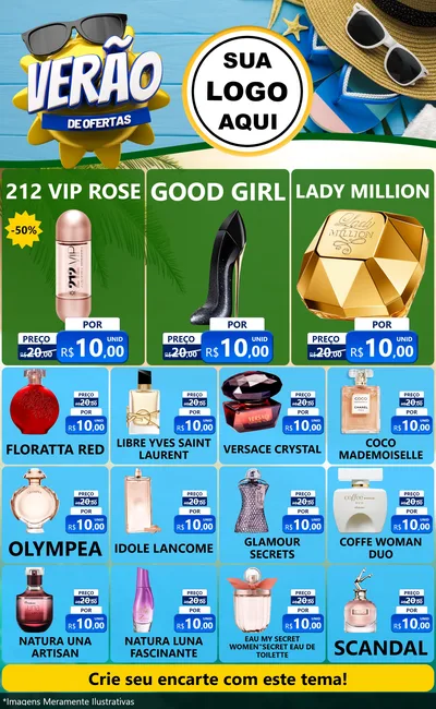 Modelo de Encarte para Encarte Grande com o tema Verão de Ofertas para Perfumes