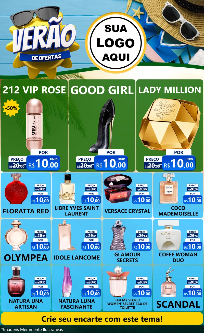 Modelo de Encarte para Encarte Grande com o tema Verão de Ofertas para Perfumes