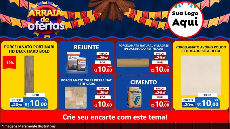 Modelo de TV para TV Horizontal com o tema Arraiá de Ofertas para Pisos e revestimentos