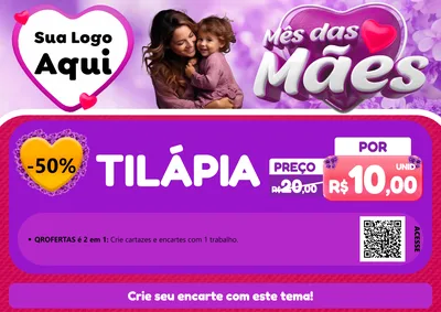 Modelo de Cartaz para Cartaz A4 Horizontal com o tema Mês das Mães para Peixaria