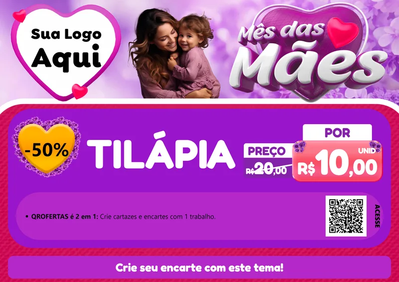 Modelo de Cartaz para Cartaz A4 Horizontal com o tema Mês das Mães para Peixaria