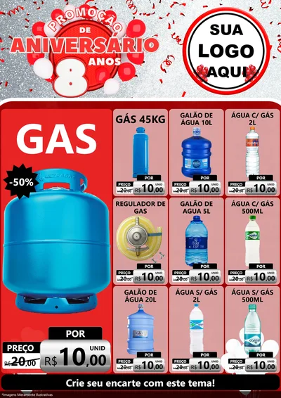 Modelo de Encarte para Encarte A4 Vertical com o tema Promoção de Aniversário - 8 Anos para Água e gás