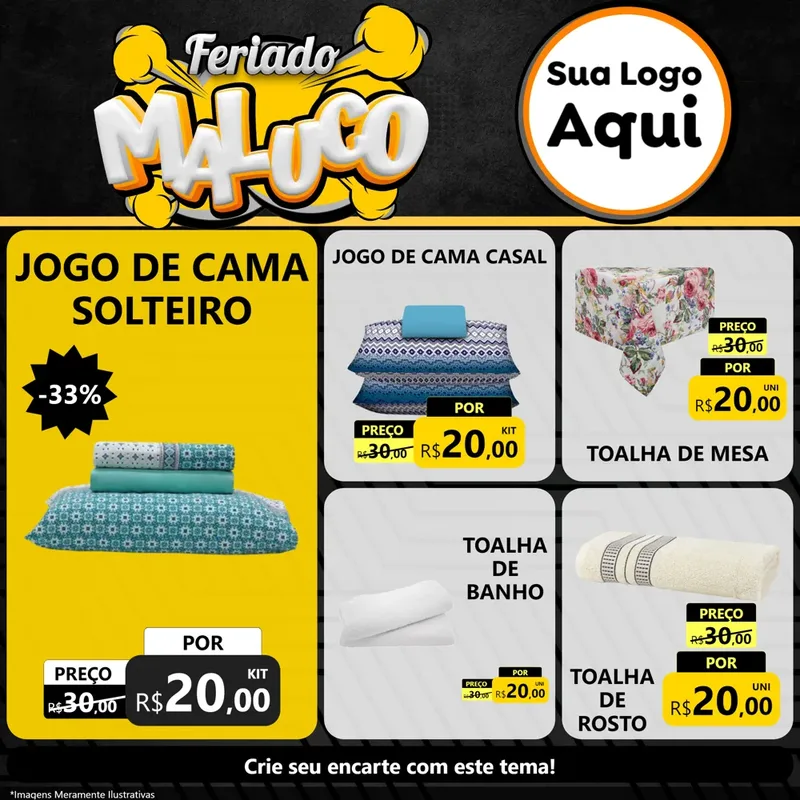 Modelo de Rede Social para Feed Facebook com o tema Feriado Maluco para Cama, Mesa e Banho
