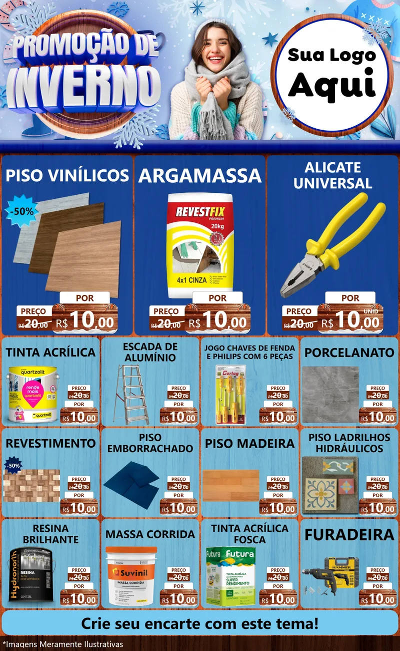 Modelo de Encarte para Encarte Grande com o tema Promoção de Inverno para Material para Construção
