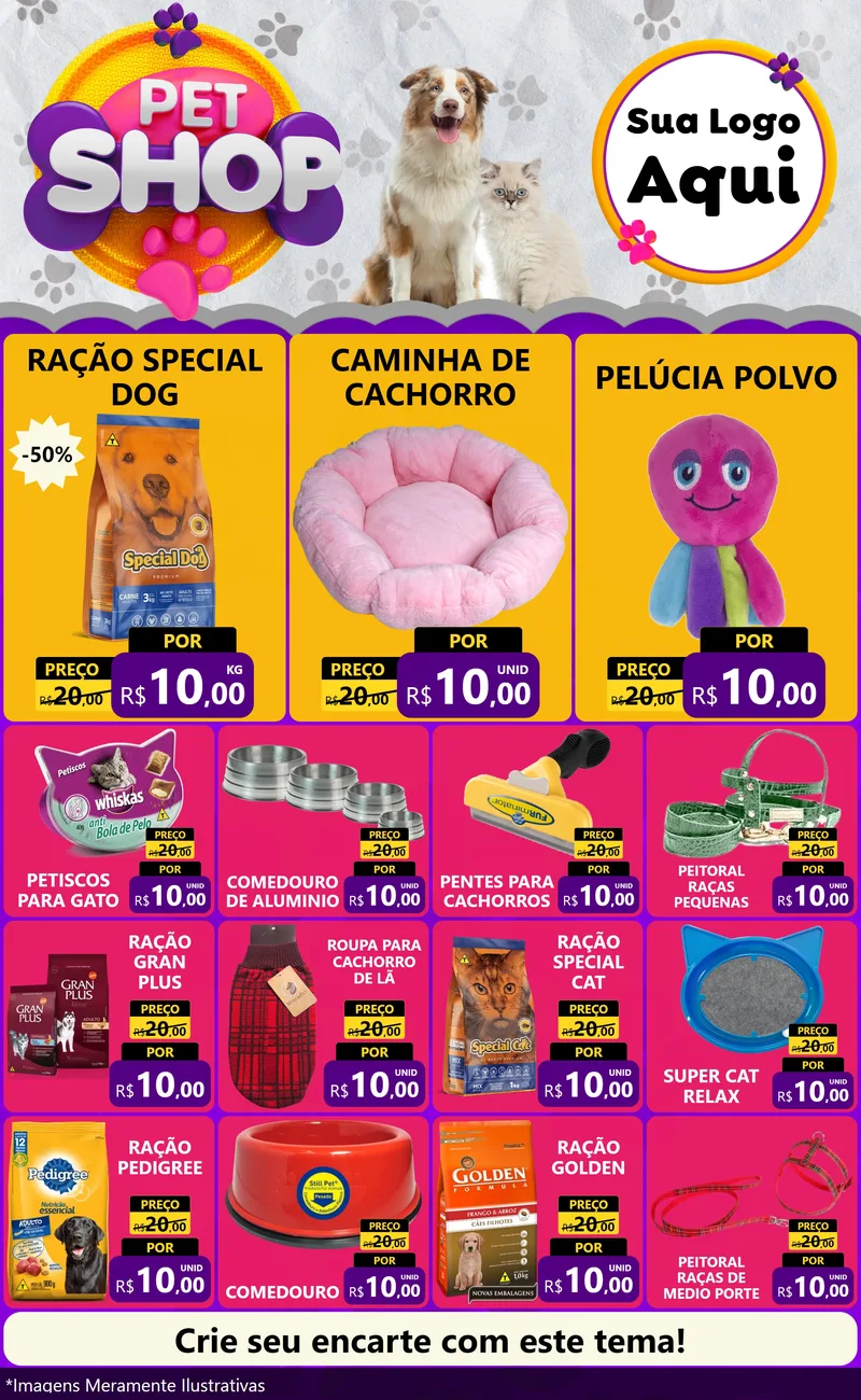 Modelo de Encarte para Encarte Grande com o tema Pet Shop para Pet Shop