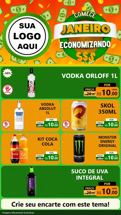 Modelo de TV para TV Vertical com o tema Comece Janeiro Economizando para Distribuidora de bebidas