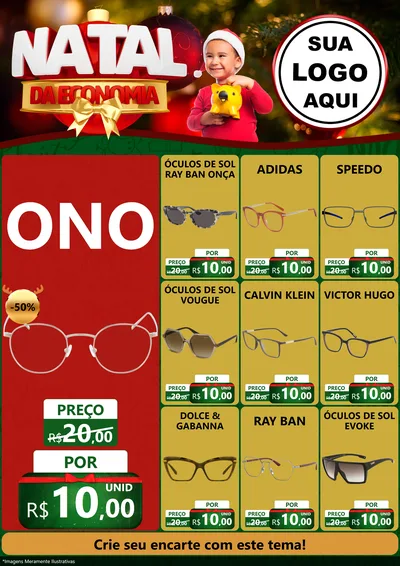 Modelo de Encarte para Encarte A4 Vertical com o tema Natal da Economia para Óticas