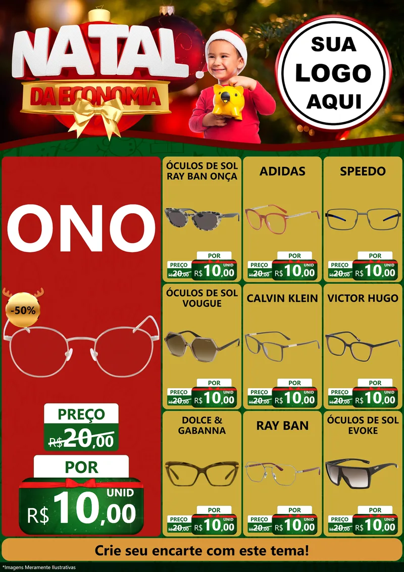 Modelo de Encarte para Encarte A4 Vertical com o tema Natal da Economia para Óticas