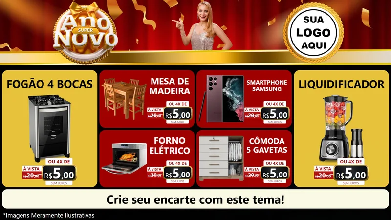 Modelo de TV para TV Horizontal com o tema Super Ano Novo para Móveis e Eletro