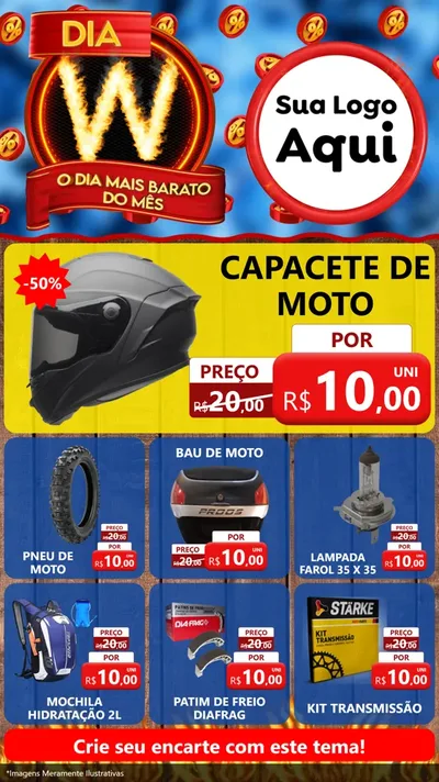 Modelo de Rede Social para Stories com o tema Dia W - O Dia Mais Barato Do Mês para Moto peças