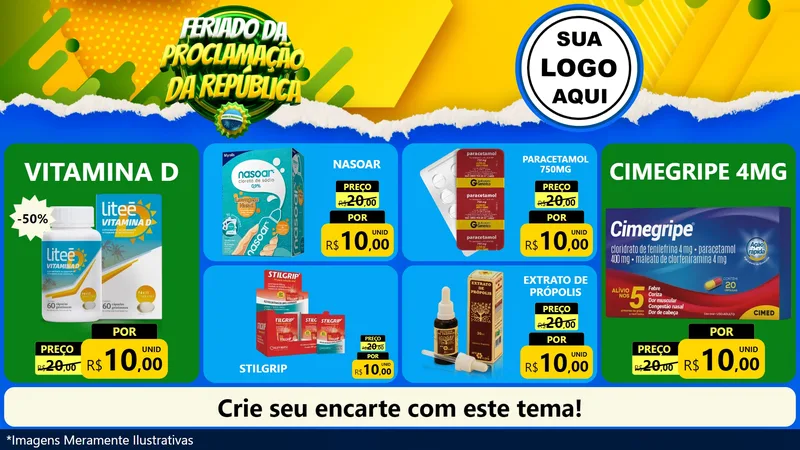 Modelo de TV para TV Horizontal com o tema Feriado da Proclamação da República para Farmácia