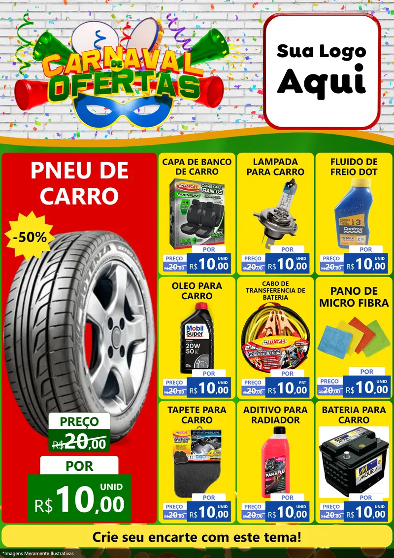 Modelo de Encarte para Encarte A4 Vertical com o tema Carnaval de Ofertas para Auto peças